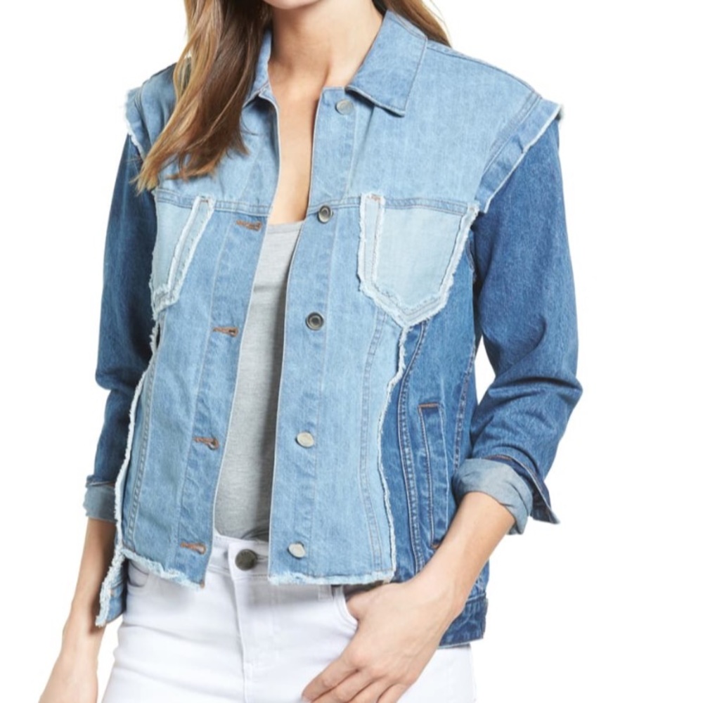 Distressed Mixed Denim Jacket